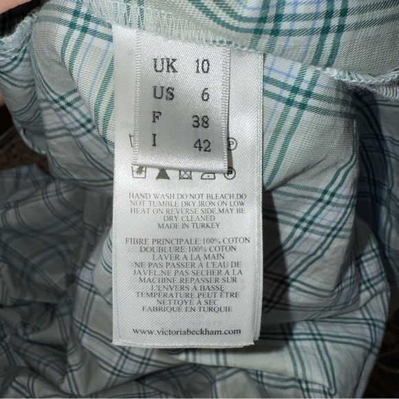 VICTORIA BECKHAM Check Print Tie Dress Maxi Blue Green size 6 - Picture 9 of 9